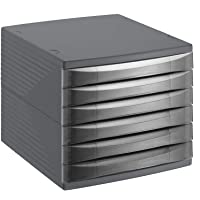 Rotho Quadra- Cajón- caja de oficina con 6 cajones- Plástico PS sin BPA- negro- 36.5 x 28.0 x 25.0 cm